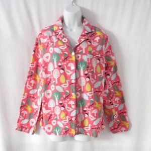 Boden Pajama SleepWear Button Down 100% Cotton Pink Tree Bird Top US 12
